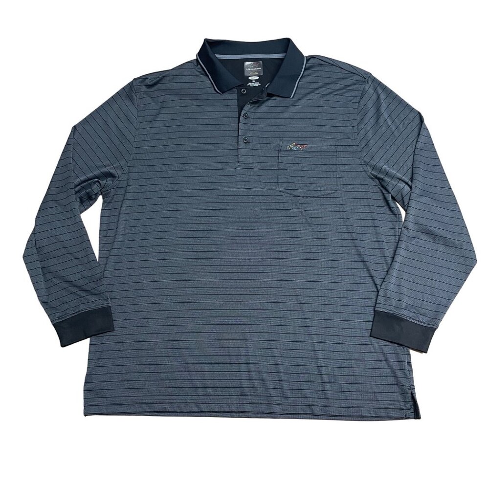 GREG NORMAN TASSO ELBA POLO SHIRT MENS XL STRIPED PLAY DRY PERFORMANCE GOLF LOGO